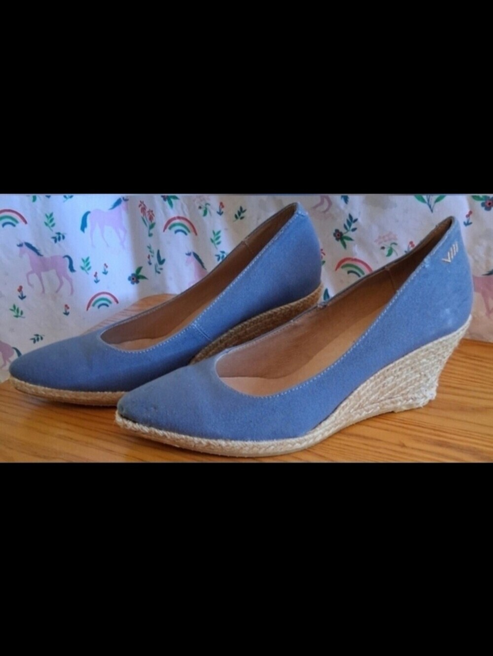 Viscata Blue Canvas Casual Neutral Everyday Espedrille Wedge Shoe SZ 8 38EU